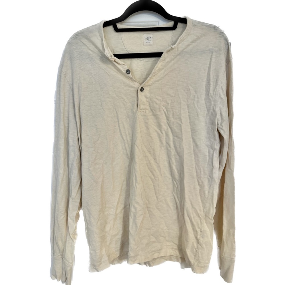 J Crew Men’s Garment-dyed Tan Cotton Henley Size Medium